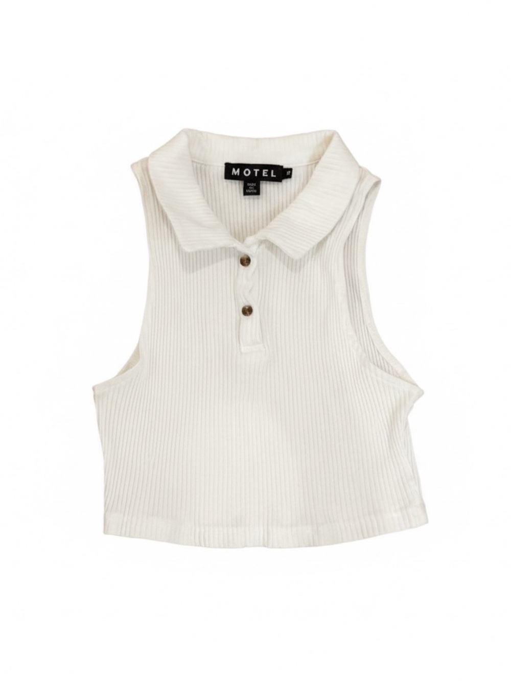 Motel Rocks White Ribbed Polo Crop Top